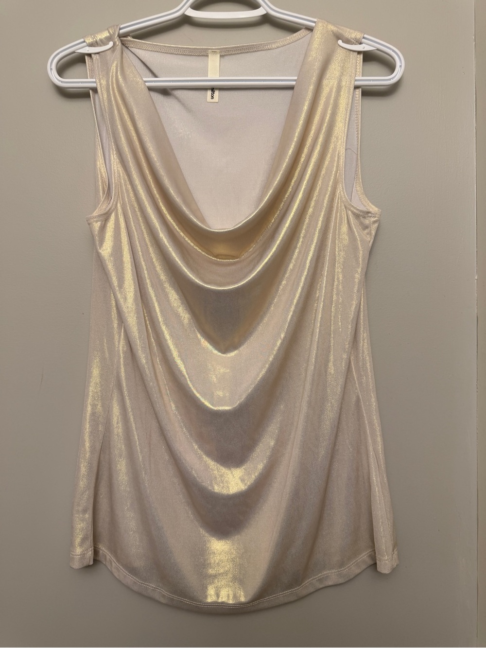Draped Cowl Neck Metallic Cream Camisole